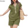 Women Short Sleeve Blouse and Shorts Summer Two Piece Suit Sets
