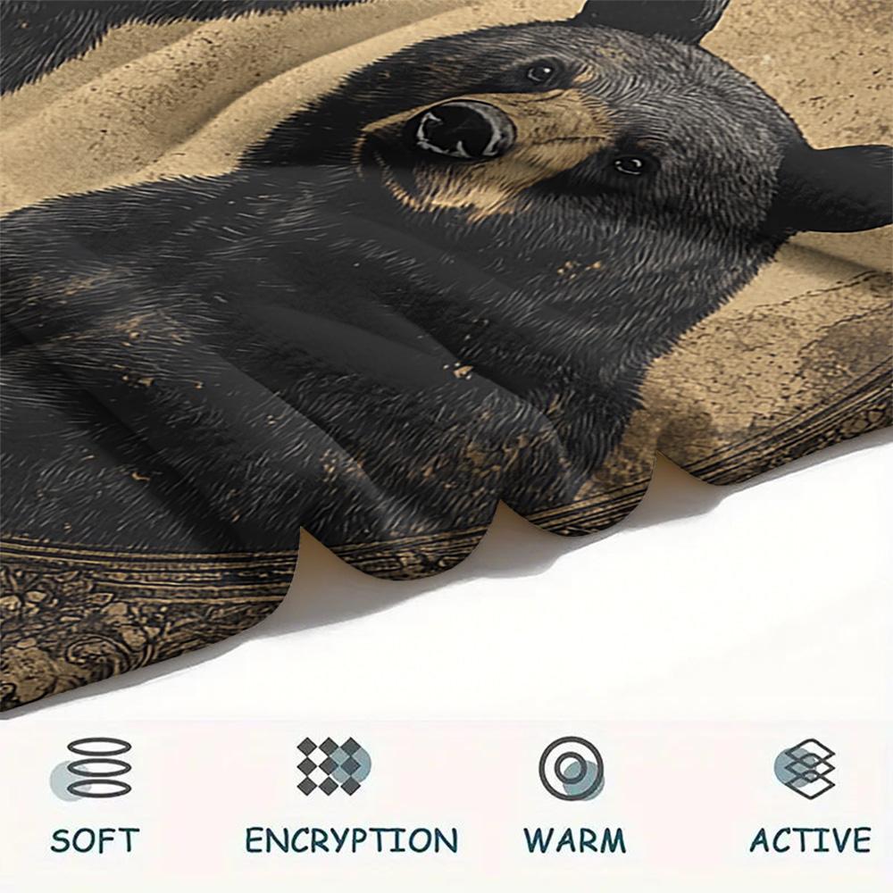 Black Bear Print Flannel Blanket, High Quality Comfortable for All Seasons, Home Decor, Warmth and Comfort, Perfect for Christmas Gifts
