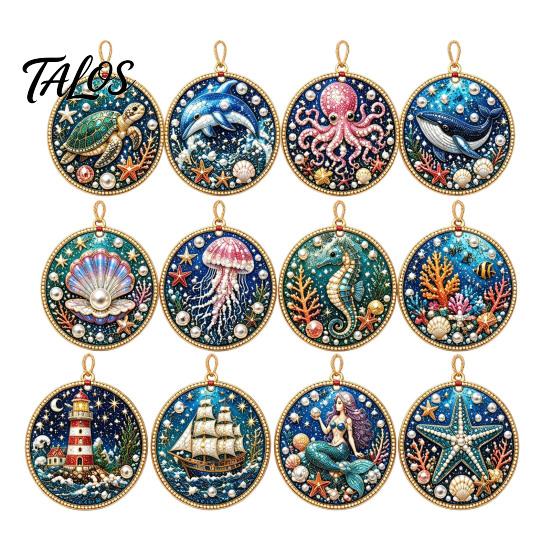 Festive Home Decoration 12PCS Christmas Tree 2D Flat Pendant, Pearl Acrylic Art Kits, Bright Fireplace Holiday Decor Color Classic Patterns