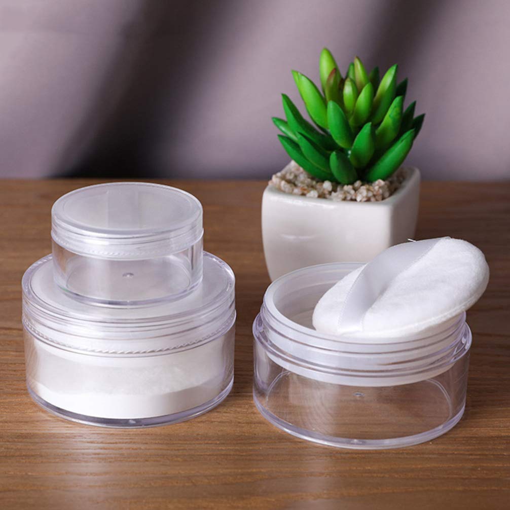 BESTOYARD 20g Powder Case with Small Divided Container with Inner Portable Refill Pack of 10 Puff, Stopper, Transparent, Container,