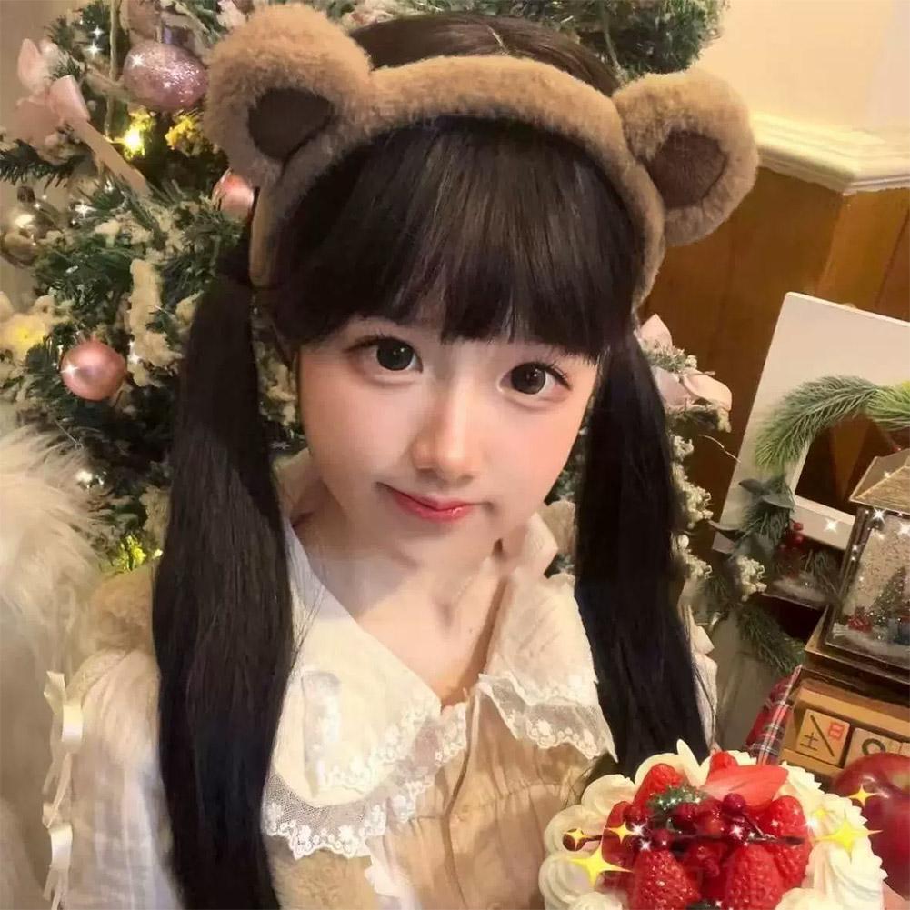 Cartoon Bear Ears Hairband Women's Face Wash Hair Clip Rabbit Velvet Cute Plush Bear Ears Hairband Girl's Hair Accessory
