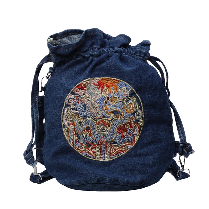 

Джинсовая сумка с вышивкой, контрастная женская сумка через плечо, студенческий рюкзак, сумка через плечо темно-синий