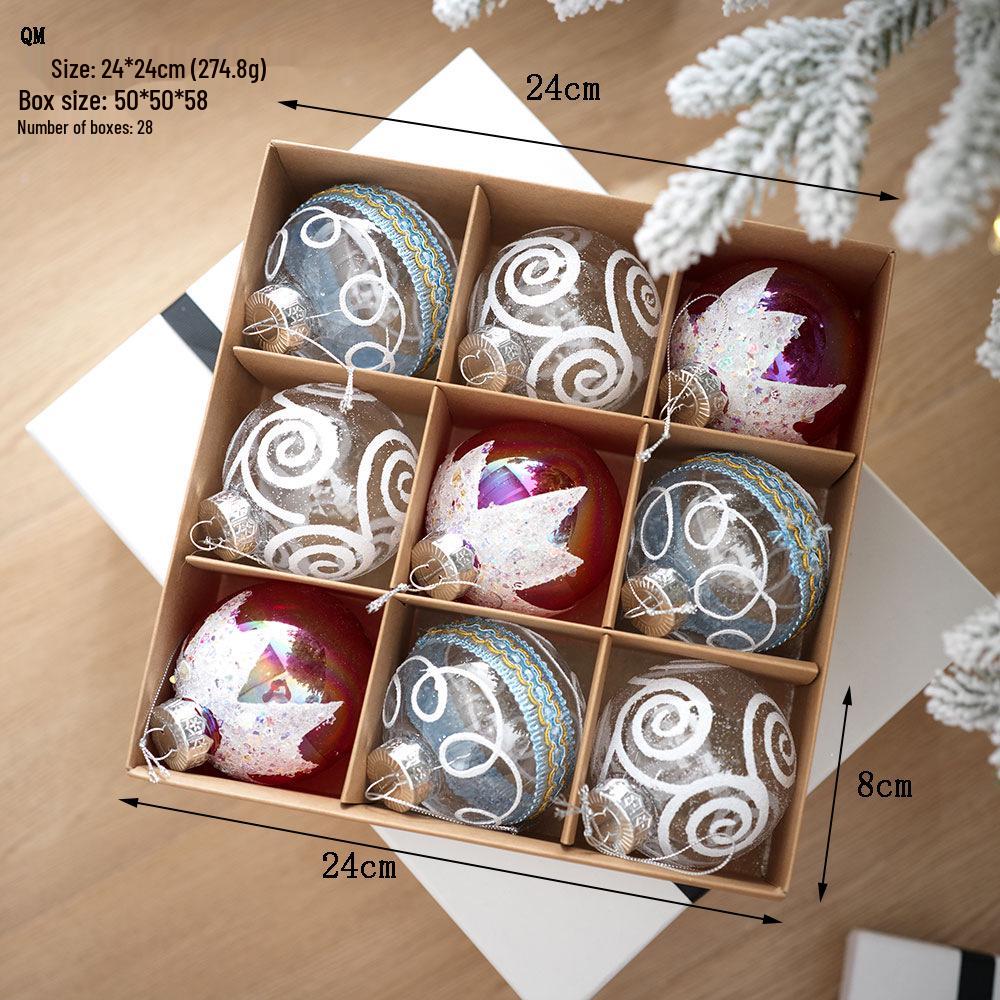 Transparent Painted Christmas Ornaments: Nine-Piece Flocked Ball Set for Tree Décor