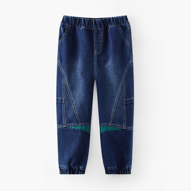 Mqd Children s Clothing Boys  Patchwork Jeans Spring and Autumn Style Kids  Outdoor Style Loose Fit Color-Blocked Jogger Pants for Older Children Deep cowboy Blue 140