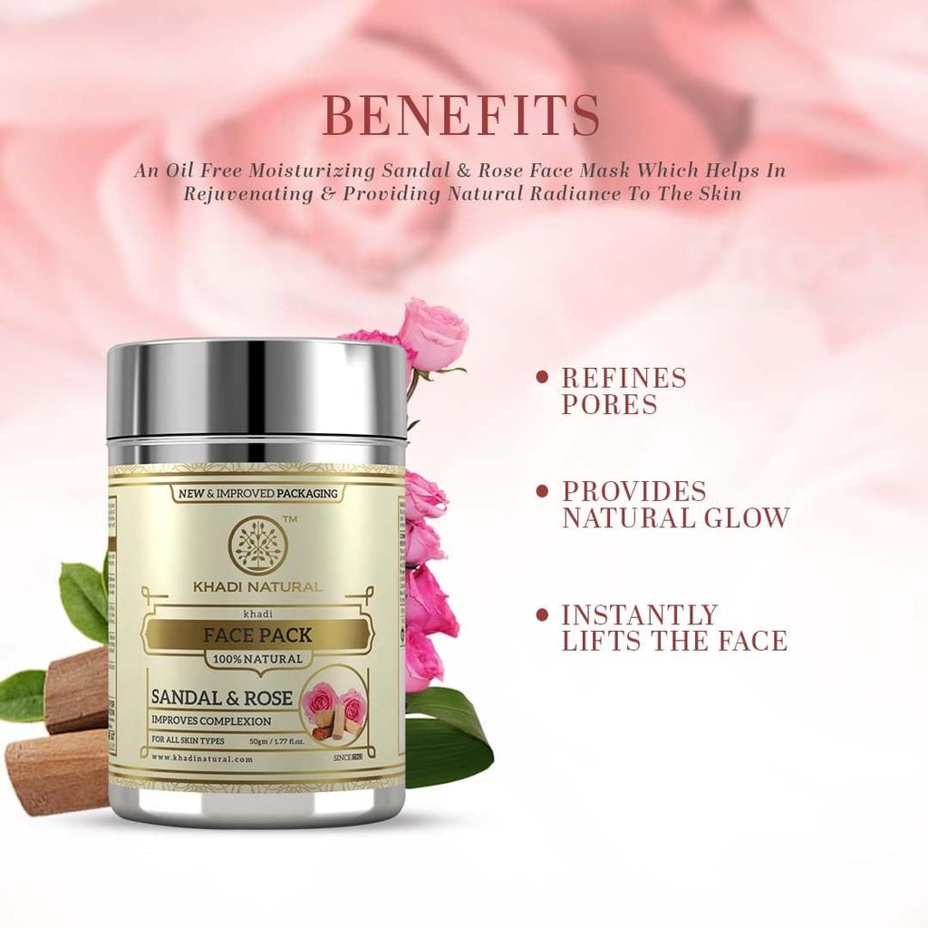 Khadi Natural Sandal And Rose Herbal Face Pack 50g Pack For Glowing Skin And Oil Control