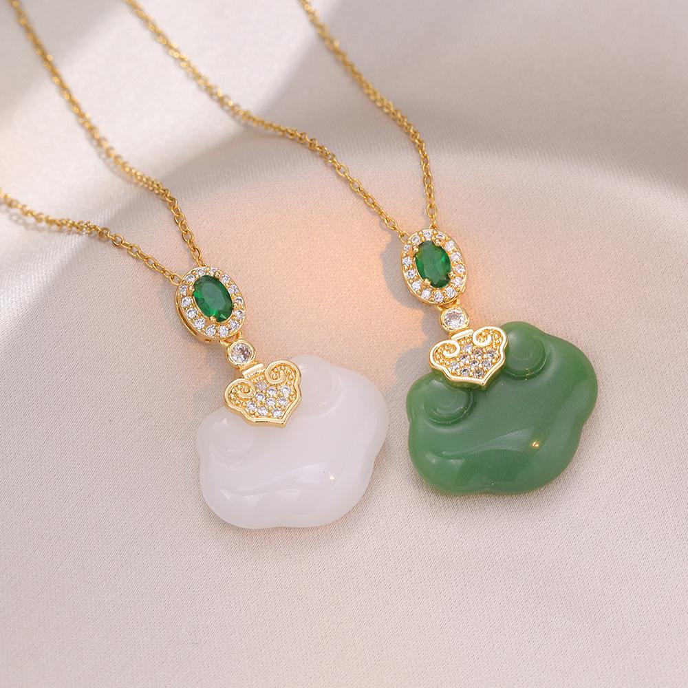 

Retro Emerald Lock Zircon Pendant - Women s Titanium Steel Necklace