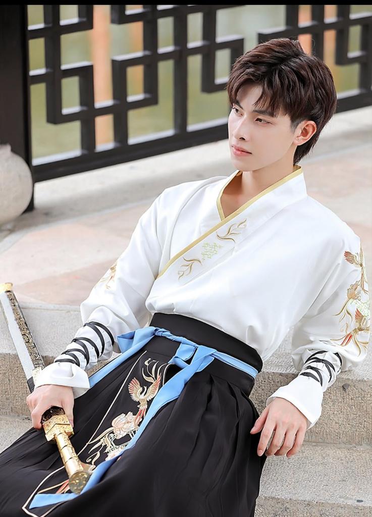 Hanfu Cosplay Kostüm Weiß Schwarz Set Phönix [Lady Faul] Herren Herren (2XL)