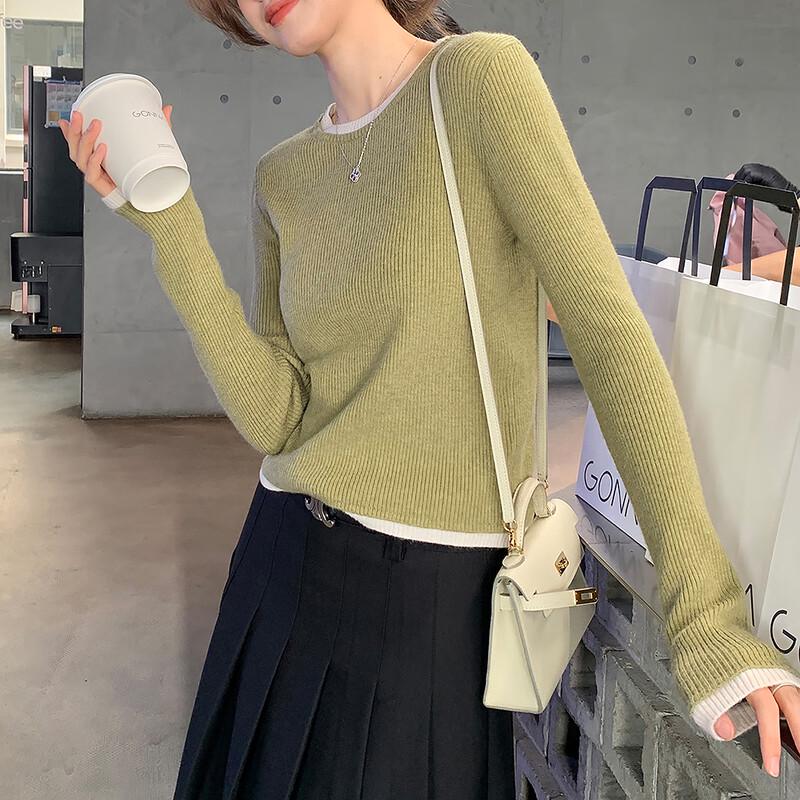 TonLion Women s Faux Two-Piece Color-Block Knit Sweater M