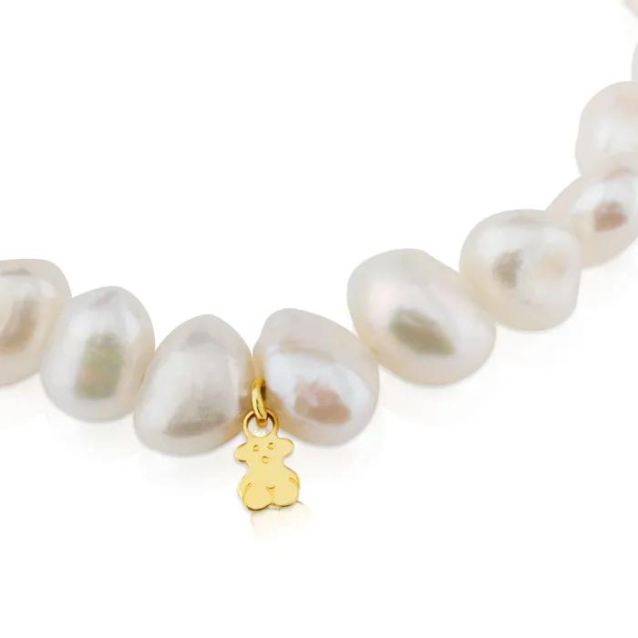[TOUS] 18K Gold Sweet Dols White Baroque Pearl Bear Motif Bracelet 317091020