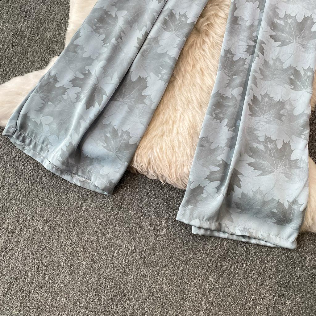 High Quality Ink-wash Acetate Satin Tie-Dye Rayon Wide-Leg Pants for Women Summer High-Waisted Slimming Loose-Fit Trousers
