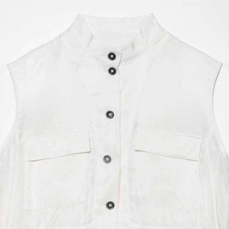 2026 Womens Utility Vest Drawstring Elastic Waist Button Pockets Stand Collar W06 61759