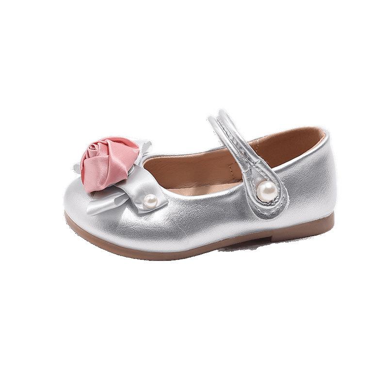 Girls small leather shoes round head Velcro medium children princess shoes single shoes flower dance shoes college style versatile 2025