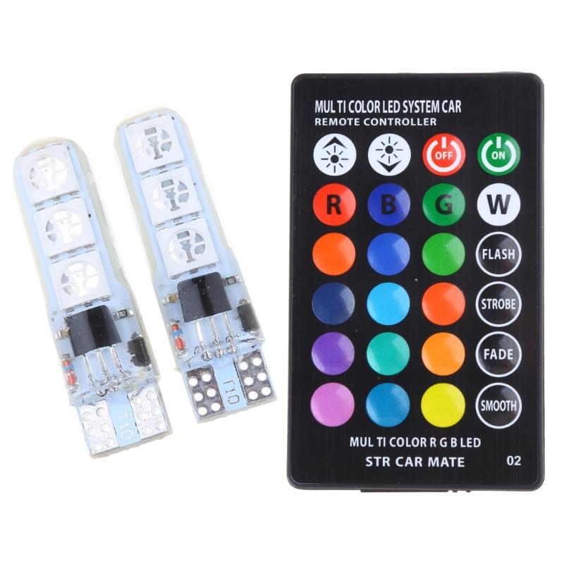 2x T10 LED Controlo Remoto W5W para 501 Lâmpadas Laterais de Carro com Mudança de Cor RGB