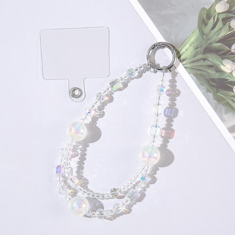 Luxury Plating Beaded Bracelet Phone Chain Acrylic Pendant For iPhone 11 13 Pro Max Woman Gold Anti-Lost Chain Hanging Jewelry