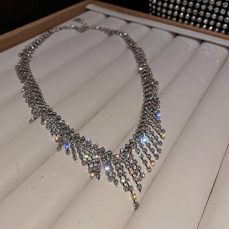 Luxurious European-American Crystal Tassel Necklace - Geometric Design, High-End Chic for Women