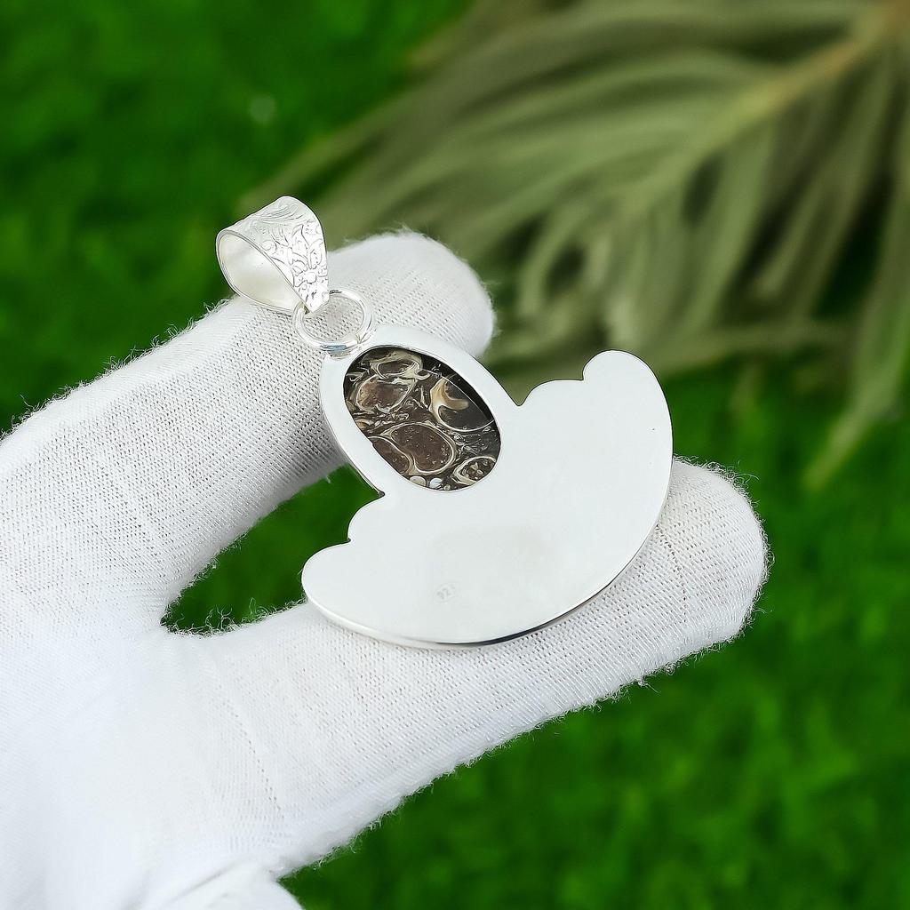 Mothers day Sale 925 Sterling Silver Turritella Agate Gemstone Pendant Jewelry