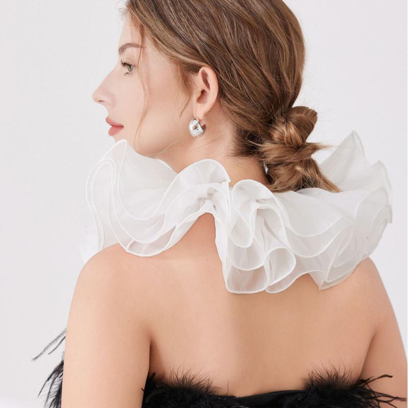 Elegant Mesh Ruffle Layer Fake Collar Decoration Shawl Shirt Blouse Tulle Neck Decor Party Neckwear Cosplay Costume Accessories
