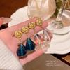 Korean Rose Teardrop Earrings: Green Crystal In French Retro Style for Women