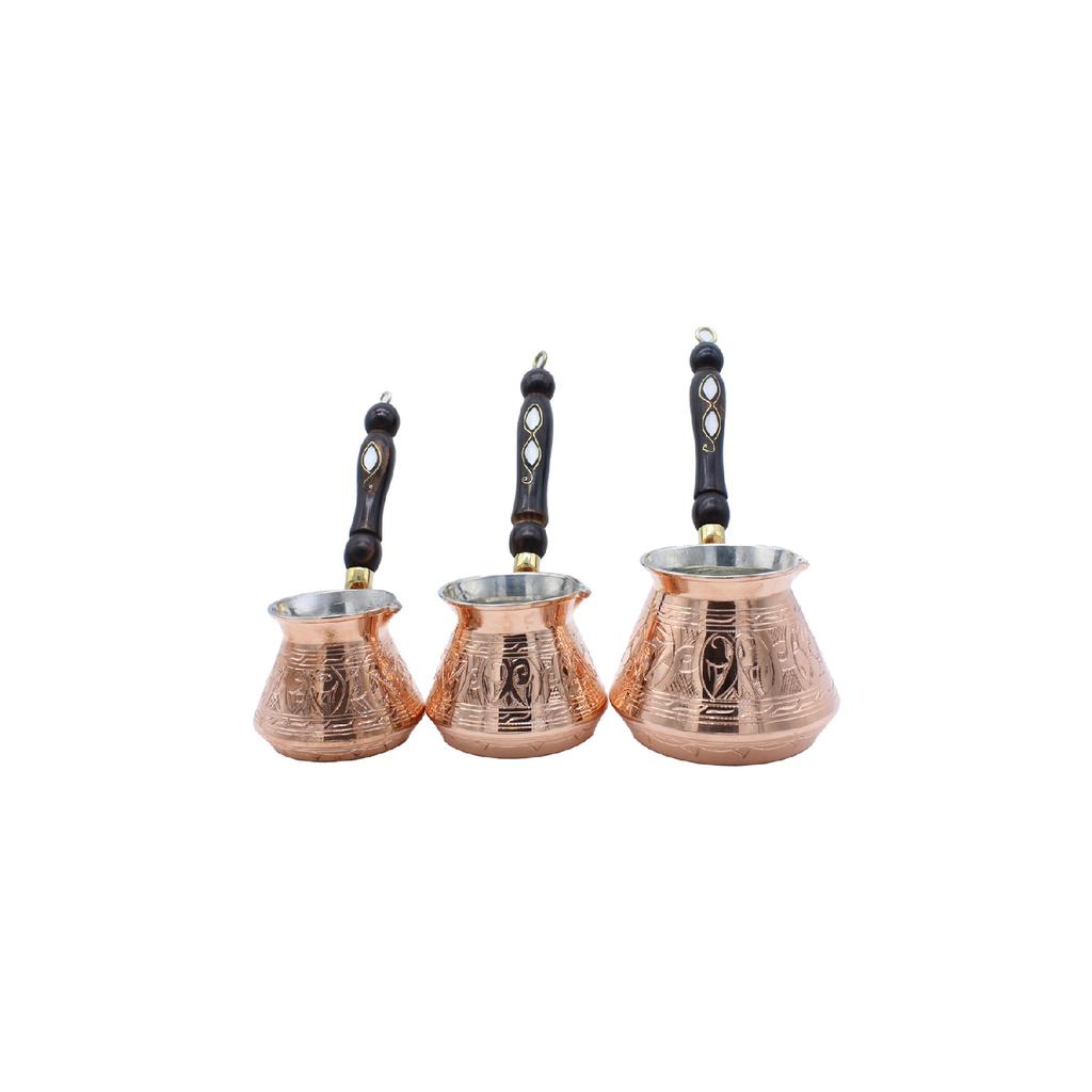 Gaziantep Ręcznie haftowany miedziany zestaw dzbanków do kawy 3 szt