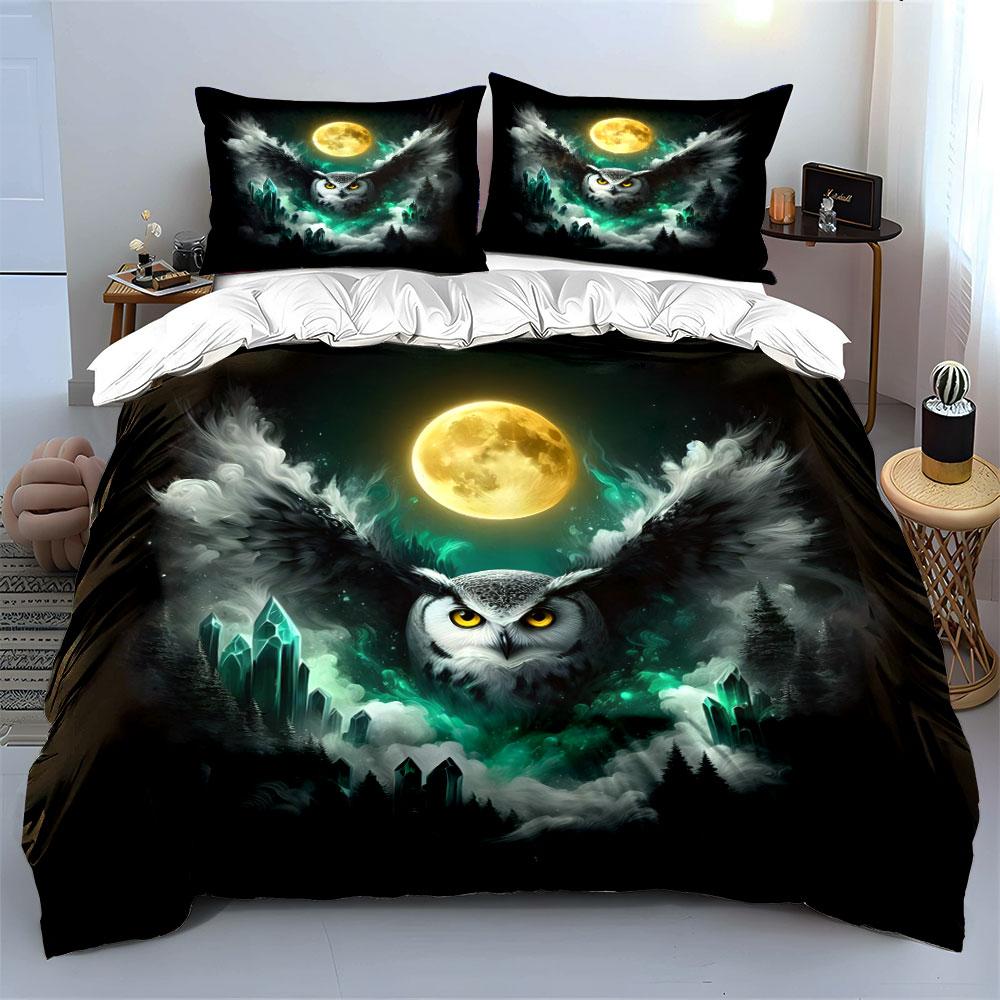 Mystical Owl with Full Moon Bedding Duvet Cover Set  (1*Duvet Cover 2*Pillowcases, without duvet insert)