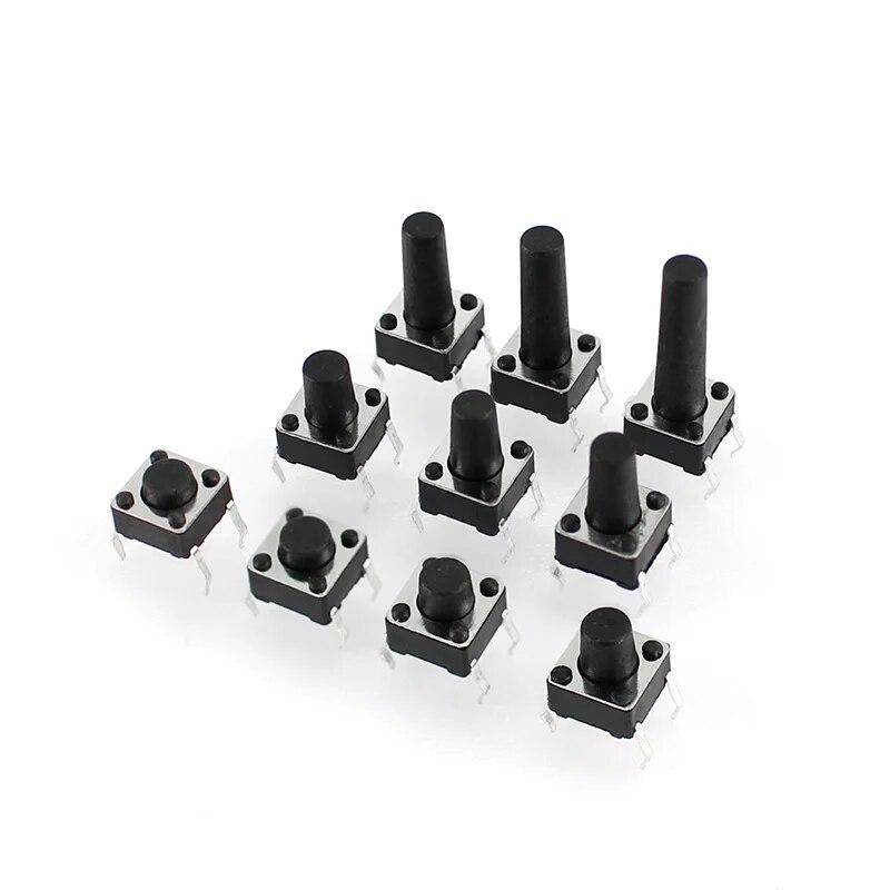 200PCS  6*6 Tact Push Button Switch TV Toys Home Use Button 6x6x4.3/5/6/7/8/9/10/12/14/16MM DIP Switch Tactile Push Button Kit