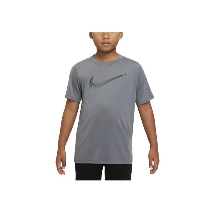 Nike Dri-Fit Logo Print Crew Neck Training T-Shirt Kids Tops Gray DM8535-084