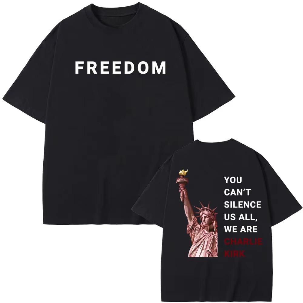 

Charlie Kirk You Can t Silence Us All Printed T Shirts Men Women Retro Short Sleeve Fashion Casual T-shirts pure Cotton T Shi... S разноцветный