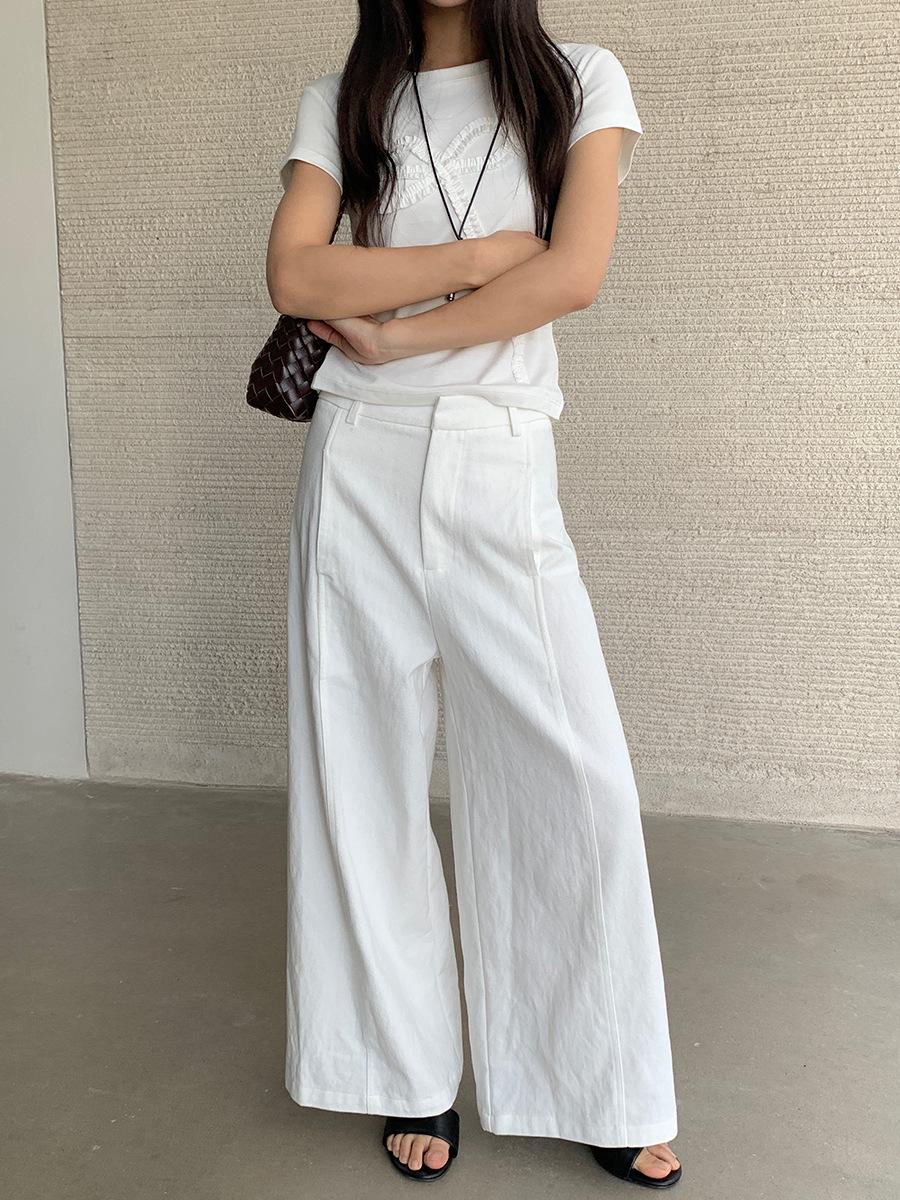 

Vision 2026 Spring Collection: Women s Korean Style Simple White Wide-Leg Casual Pants — Loose Slimming Straight-Leg Trousers M белый
