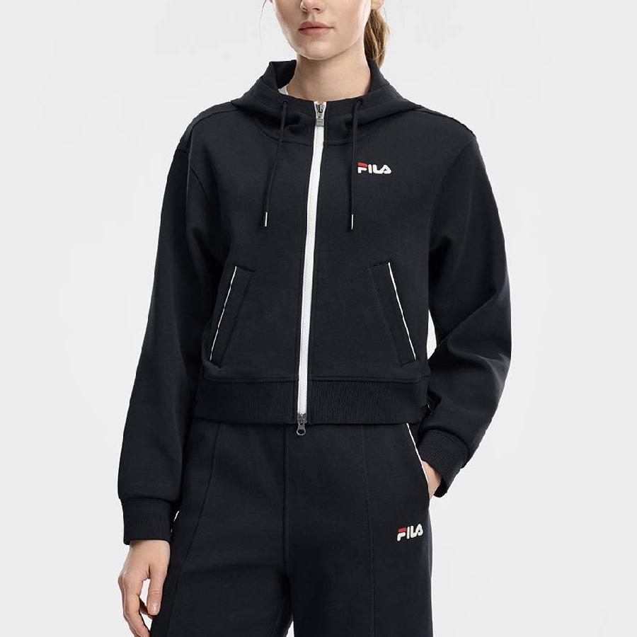 Fila Tennis Loose Fit Zip Knit Hooded Long Sleeve Jacket Women jackets A11W613513F-NV