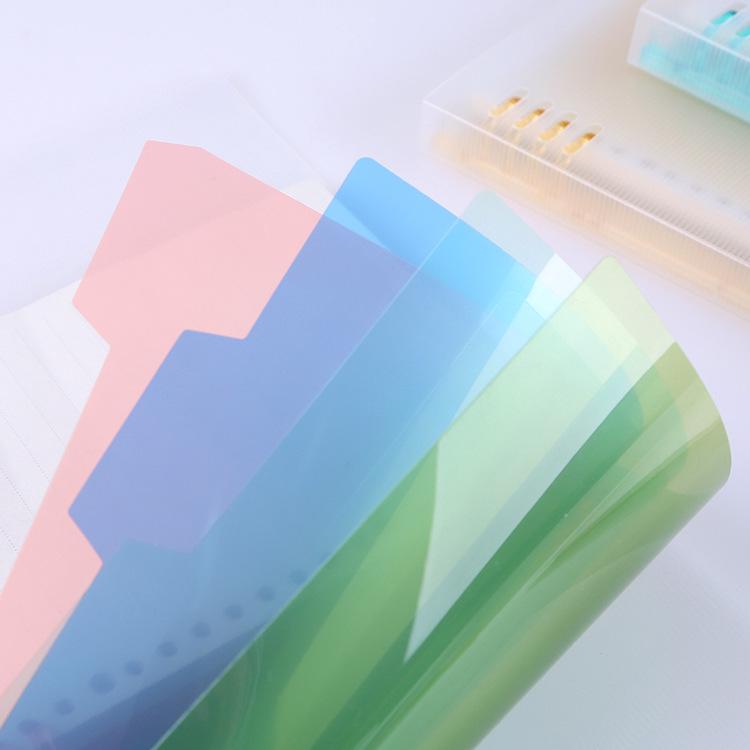 Barevné dělicí listy do pořadače a samolepicí štítky - Plastové listy A4/A5/B5 pro stránky zápisníku