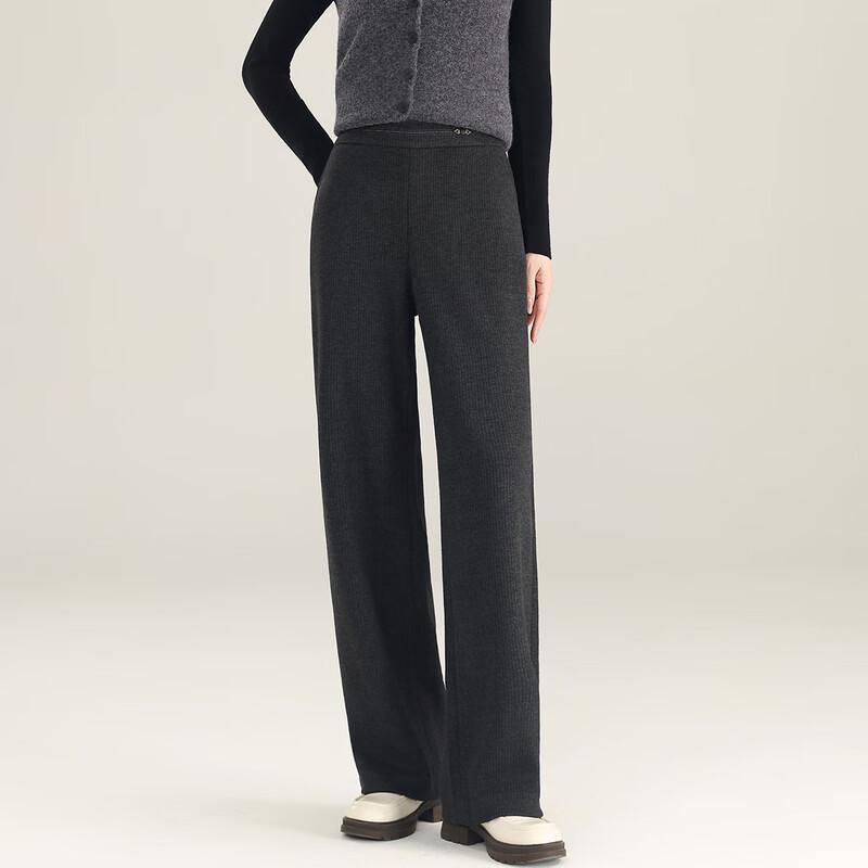 Women's High-Waist Thickened Wool Blend Straight-Leg Pants