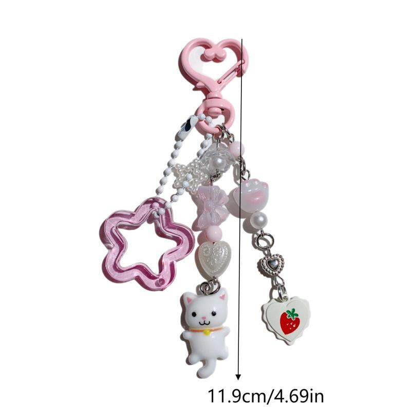 Y2K Creative Personality Kitten Keychain Cute Cartoon Cat Keyring Phone Lanyard Ins Style Girly Key Holder Camera Pendant