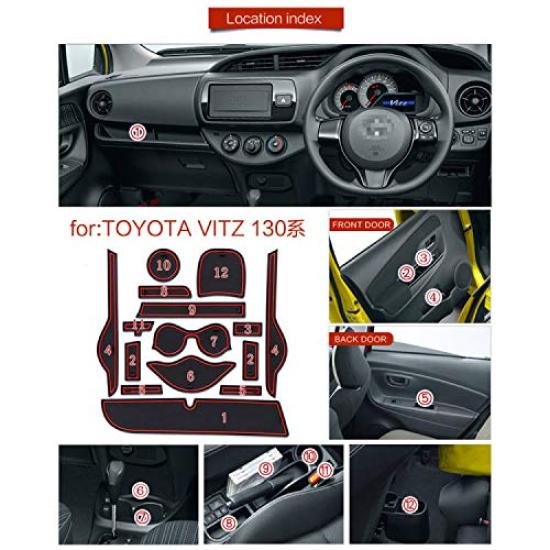 Rifoda Toyota Vitz 130 Series Door Pocket Mats Interior Rubber Console Luminous (2014-2020), Vehicle-Specific Mats, Mats, Non-Slip, (15 Pieces)