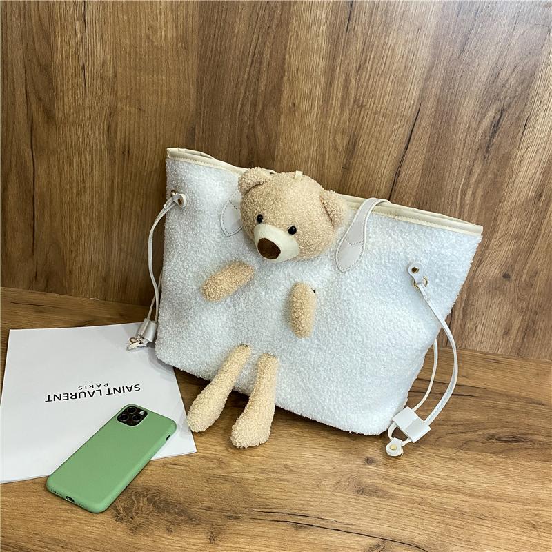 Dámská taška přes rameno Bear Velkokapacitní semišová kreslená taška Plyšová taška