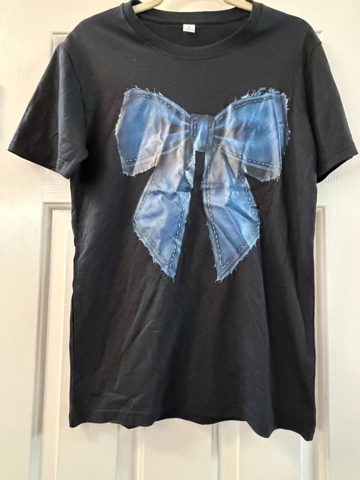 Blue Bow Graphic T-Shirt Black Cute Aesthetic Ribbon Coquette Tee XXXL