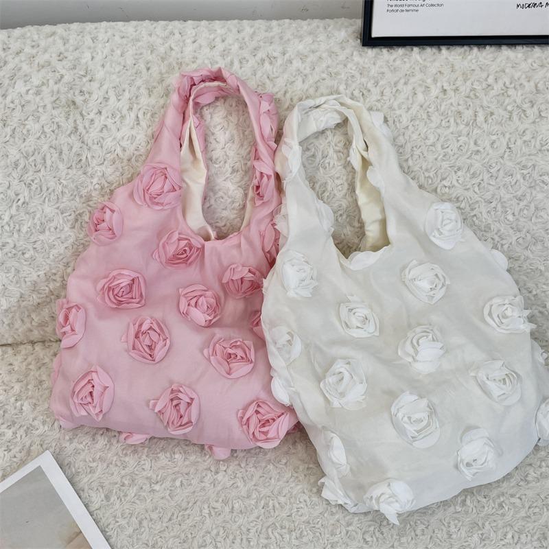High-value Niche Three-dimensional Flower Shoulder Bag Travel Vacation Canvas Bag Large-capacity Vest Bag