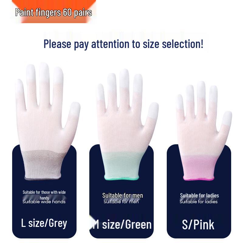 Yulong Thin White Nylon PU Anti-static Finger Coated Gloves (60 Pairs)