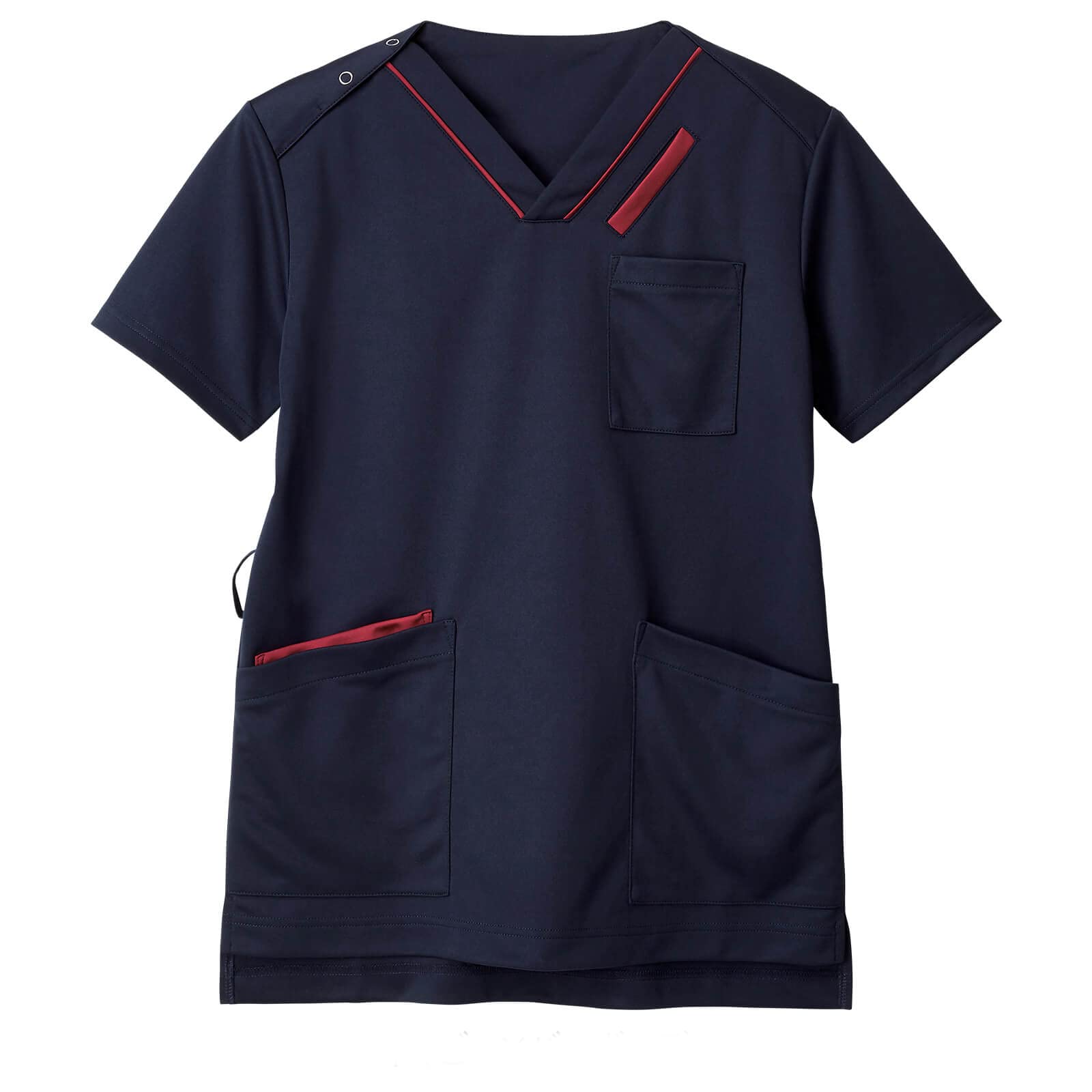

Anfamie Nurse Scrubs, Powder Stretch, Color-Coordinated Pockets, Antibacterial, Odor Resistant, Opaque, Moisture-Wicking, Quick-Drying, Navy x Burgund