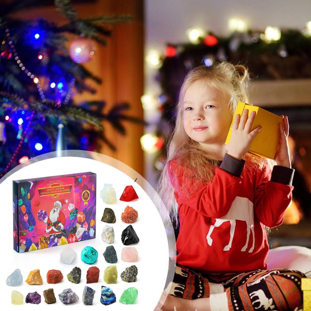 Gemstone Advent Calendar 24 Day Natural Crystal Rock Collection Christmas Countdown Calendar Gift for Boys Girls Teens Adults