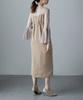 Pleated Bell Sleeve M [etoll] I-line Dress, One-piece, Wedding, After-party, Formal, Beige,