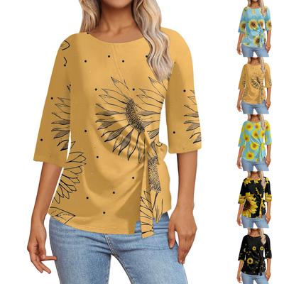 Camisetas de manga 3/4 para mujer Camisetas asimétricas de verano Camisetas casuales de corte entallado Camisetas estilo pulóver Camisetas Tops de verano Tops de manga corta