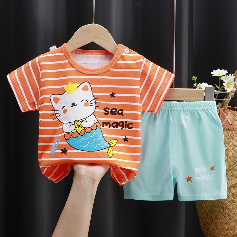 2025 Kids' Short Sleeve Summer Pajama Set - Boys and Girls Baby T-shirt and Shorts