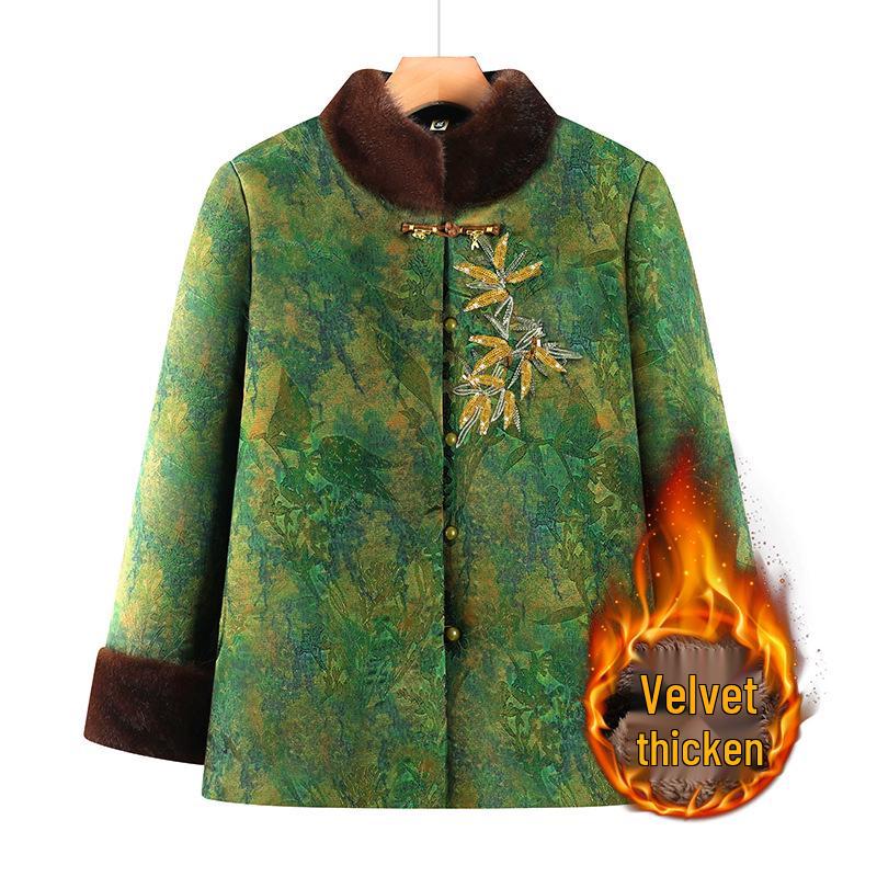 

Thick Cotton Coat with Fleece Lining for Middle-aged and Elderly Women - Autumn/Winter Outerwear 2XL зелёный