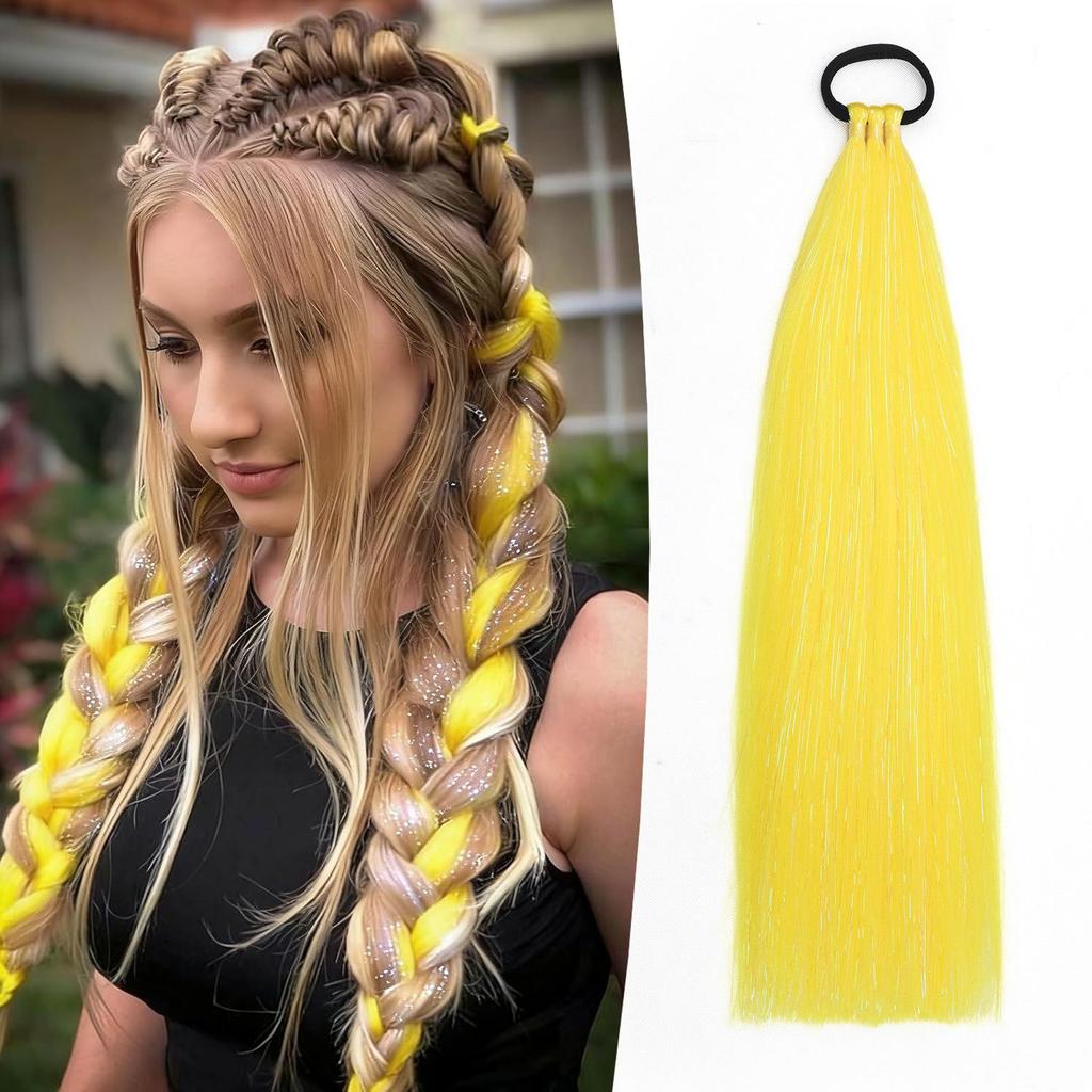 Colored Hair Extensions for Braids Ombre Ponytail Extension Colorful 18 Inch Crazy Tinsel Hair Day Accessories for Women