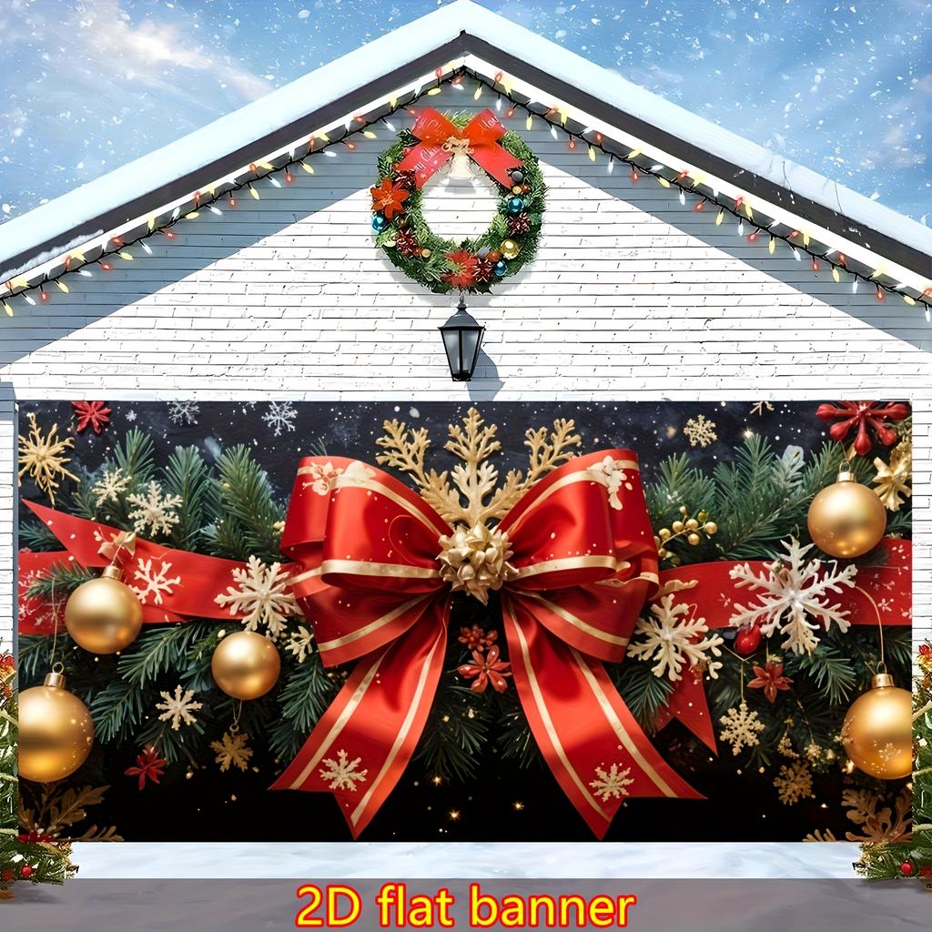 1pc2D flat large Christmas garage background banner red bow wall Christmas tree snowflake decoration