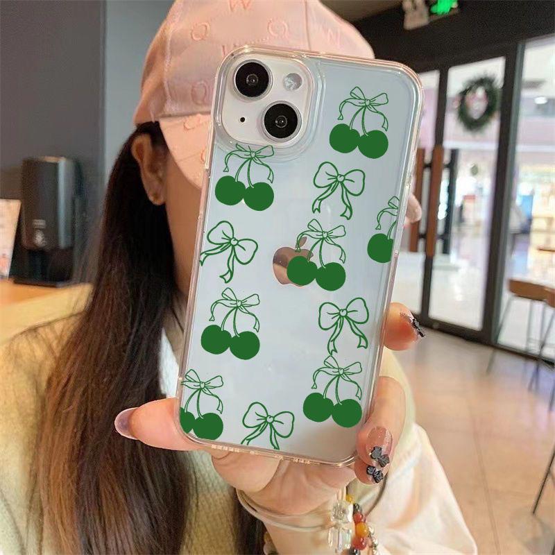Simple Red Black Cherry Phone Case for Iphone 15 14 13 12 11 Pro Max X XR Xs Max 7 8 Plus Creative Transparent Shockproof Cases