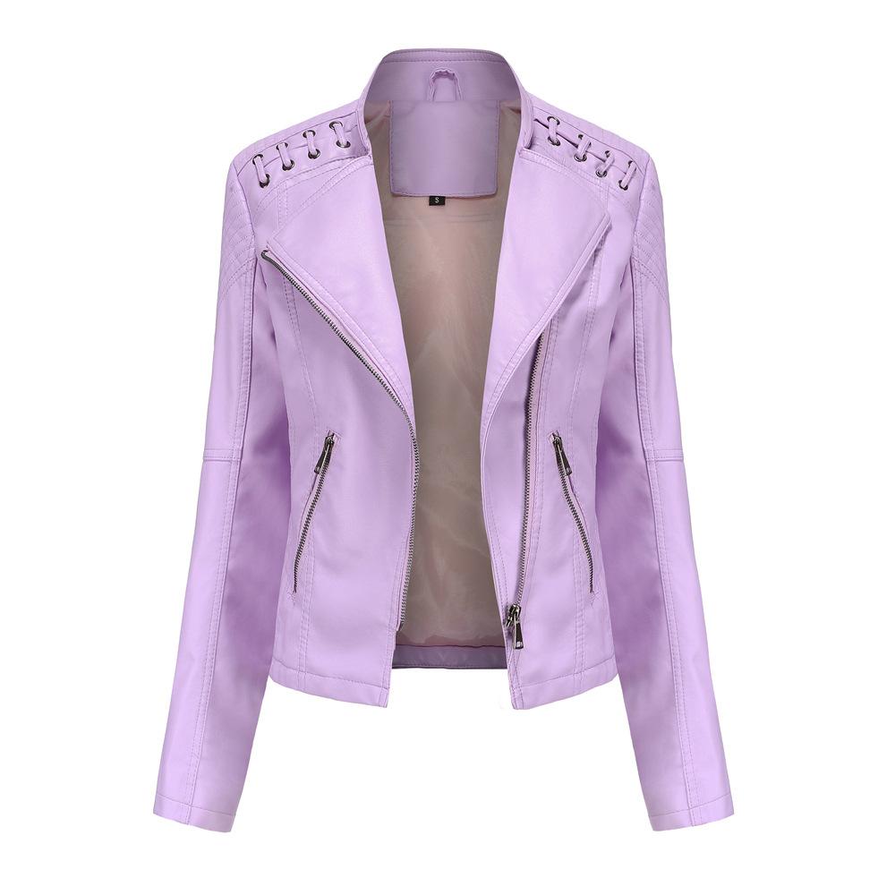 European Size New Women's Leather Jacket Women's Short Jacket Slim-fit Thin Leather Jacket Women's Biker Suit