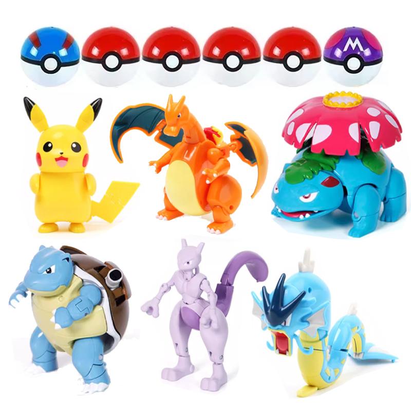 New Pok é mon Pok é Ball Transformation Ball Pikachu Charmander Eevee PVC Model Parent Child Interactive Toy Birthday Gift toys