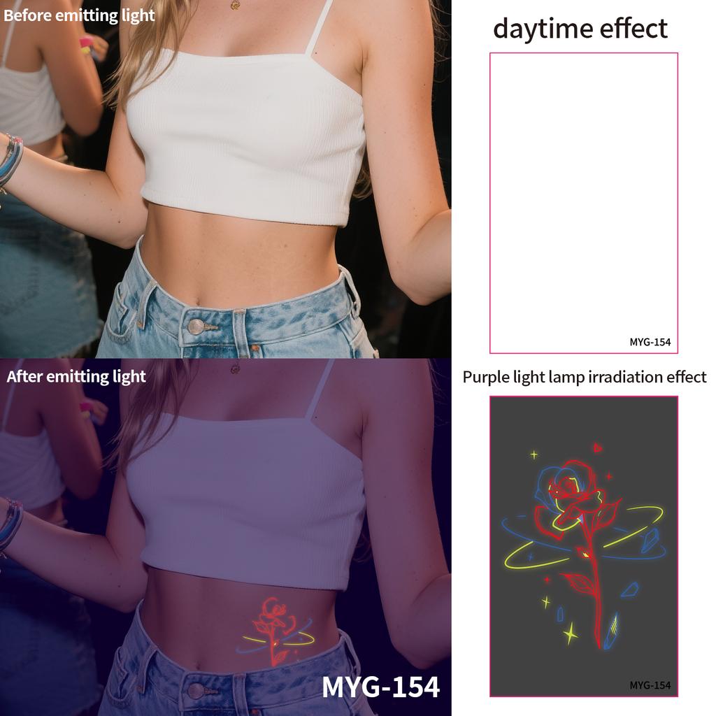 UV Reactive Water Transfer Temporary Tattoos Glow-in-the-Dark for Night Parties Sexy Style for Face Body Application Paper