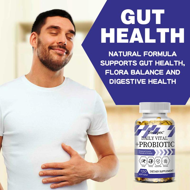 Tägliche Vitalität + Probiotika, enthält Pflanzenextrakte, Präbiotika und probiotische Kapseln, 120 Kapseln.